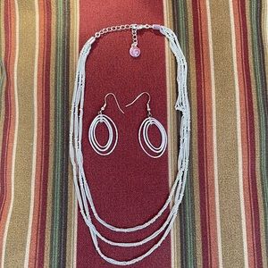 Liz Claiborne Three Tier Necklace and Matching Dangling Earring Set